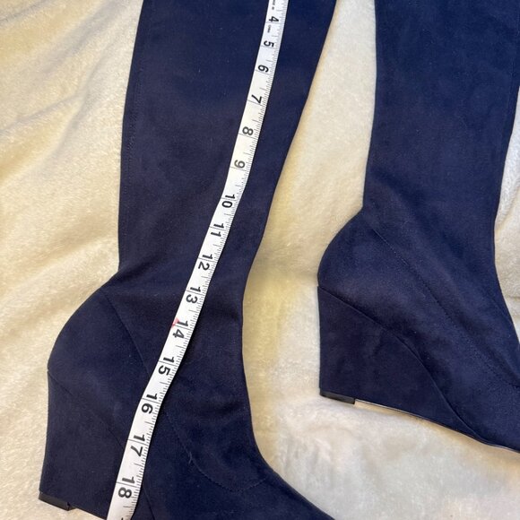 Boden Navy Blue Suede Stretch Knee-High Boots | EU 40 (US 9) | Wedge Heel - Picture 4 of 5